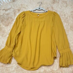 LOFT Mustard Blouse with Pleated Cuffs